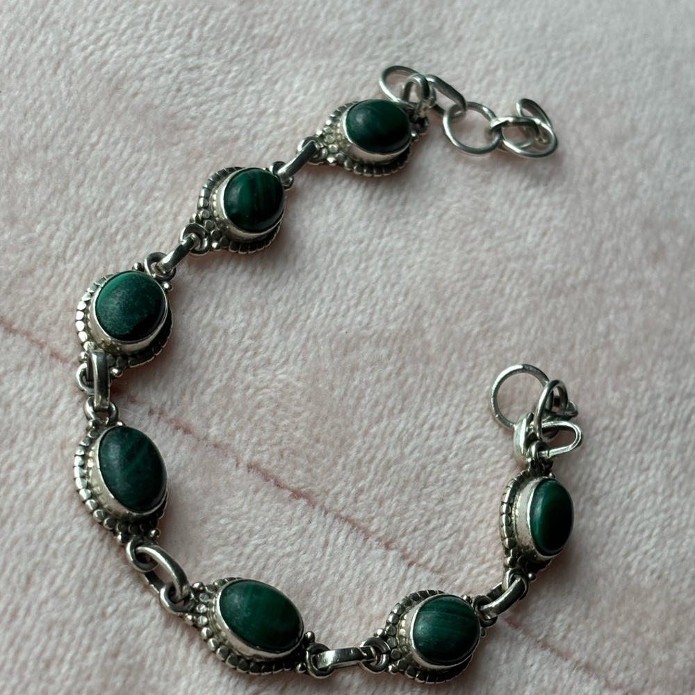 925 Elegant Silver and Malachite Bracelet